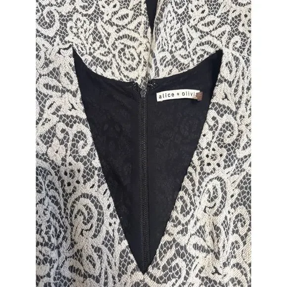 Alice+Olivia Lilia Lace Textured Plunge V Neck Midi Sheath Dress Summer - Picture 6 of 9